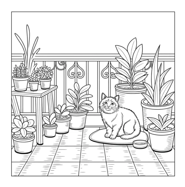 Balcony and Terrace Garden Coloring Book - 40 Pages