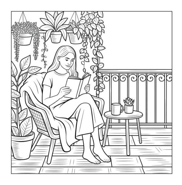 Balcony and Terrace Garden Coloring Book - 40 Pages