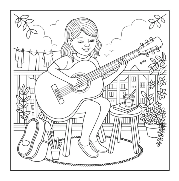 Printable balcony serenade guitar coloring page