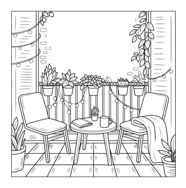 Balcony and Terrace Garden Coloring Book - 40 Pages