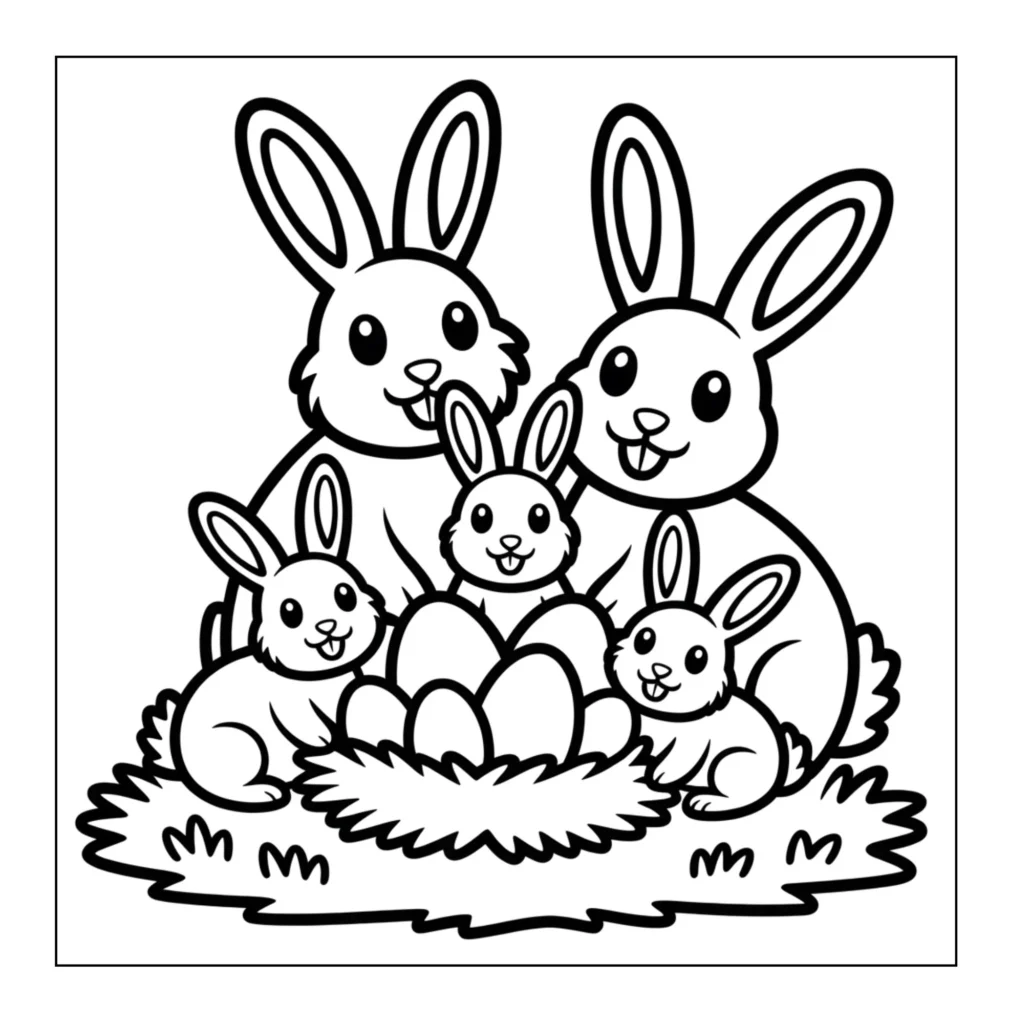 Printable bunny family coloring page
