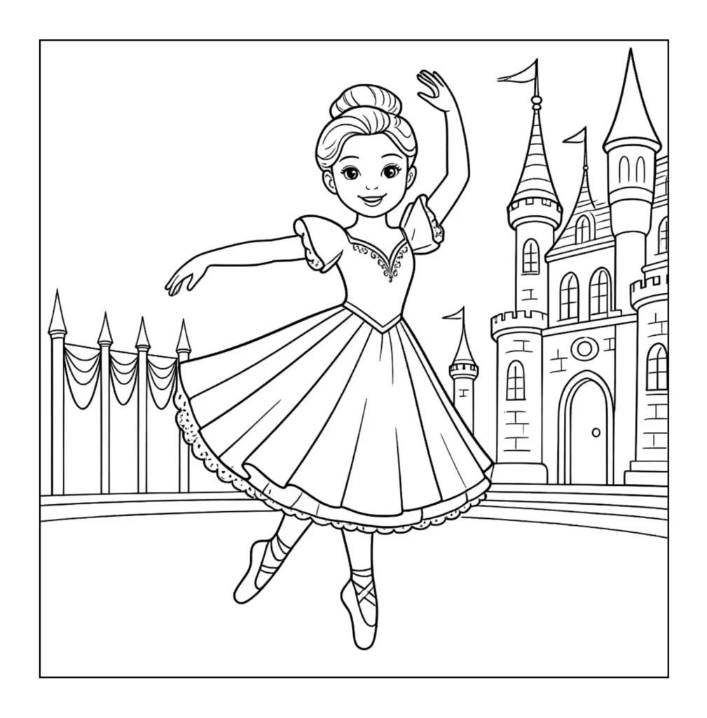 Beautiful ballerina dancing before a castle