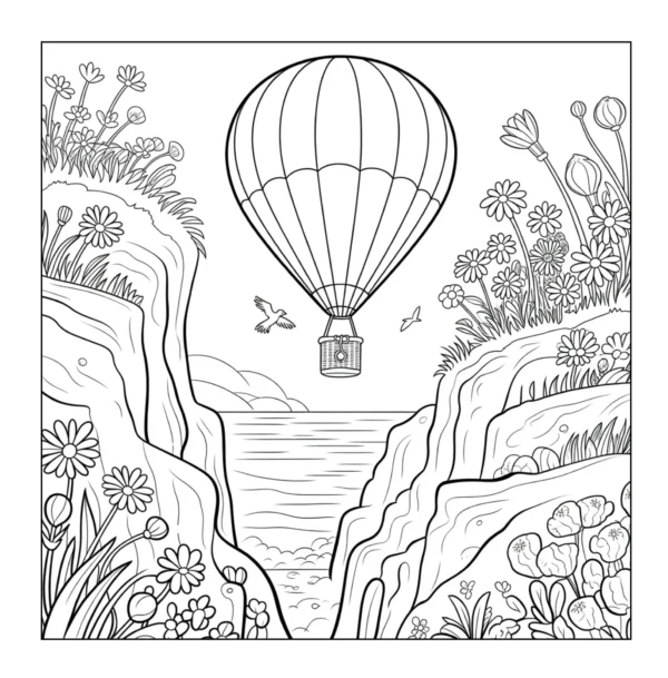 Hot Air Balloon Drawing Coloring Book - 40 Pages
