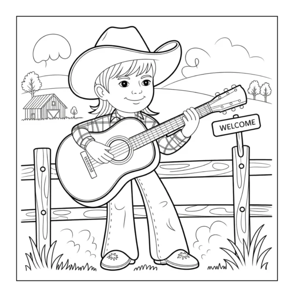 Printable Country Tunes guitarist coloring page