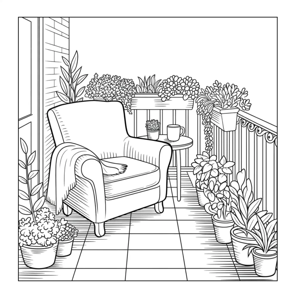 Armchair on a balcony with plants