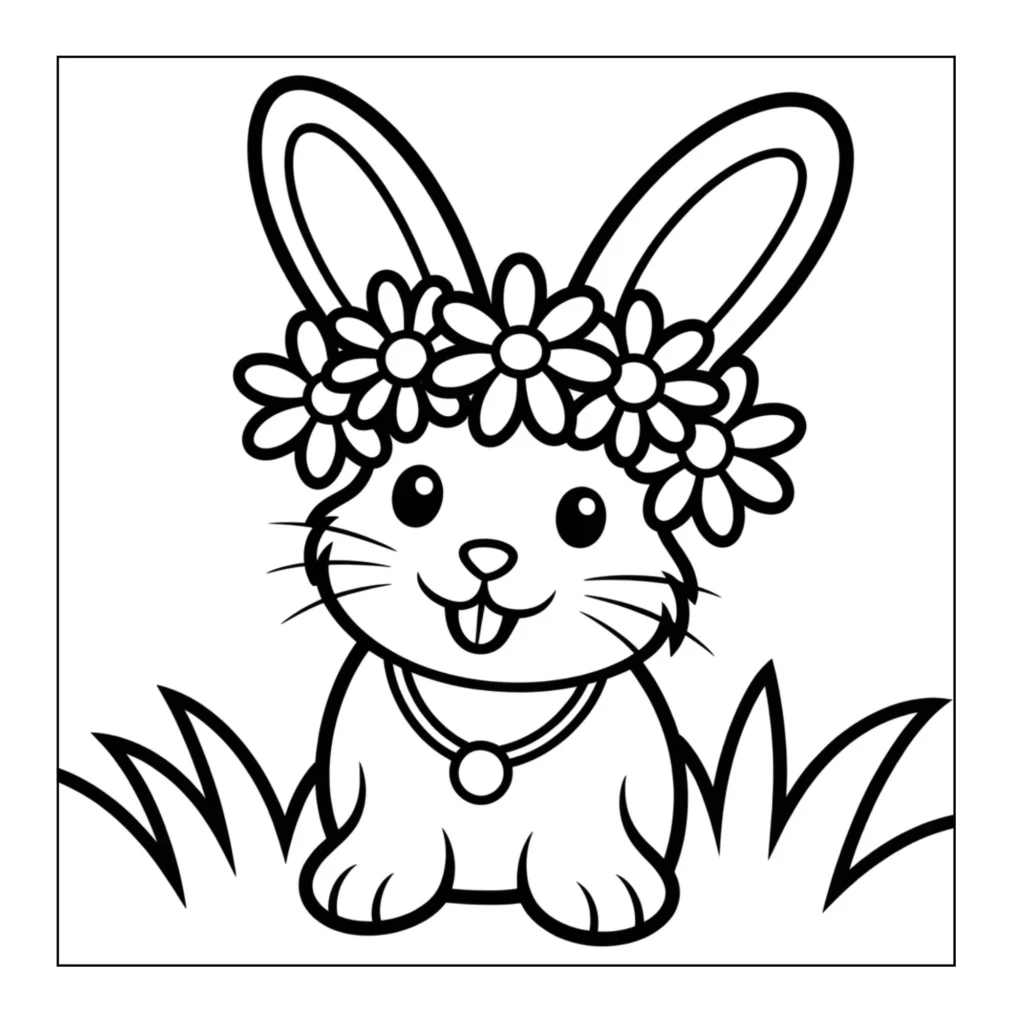 Printable flower crown bunny coloring page