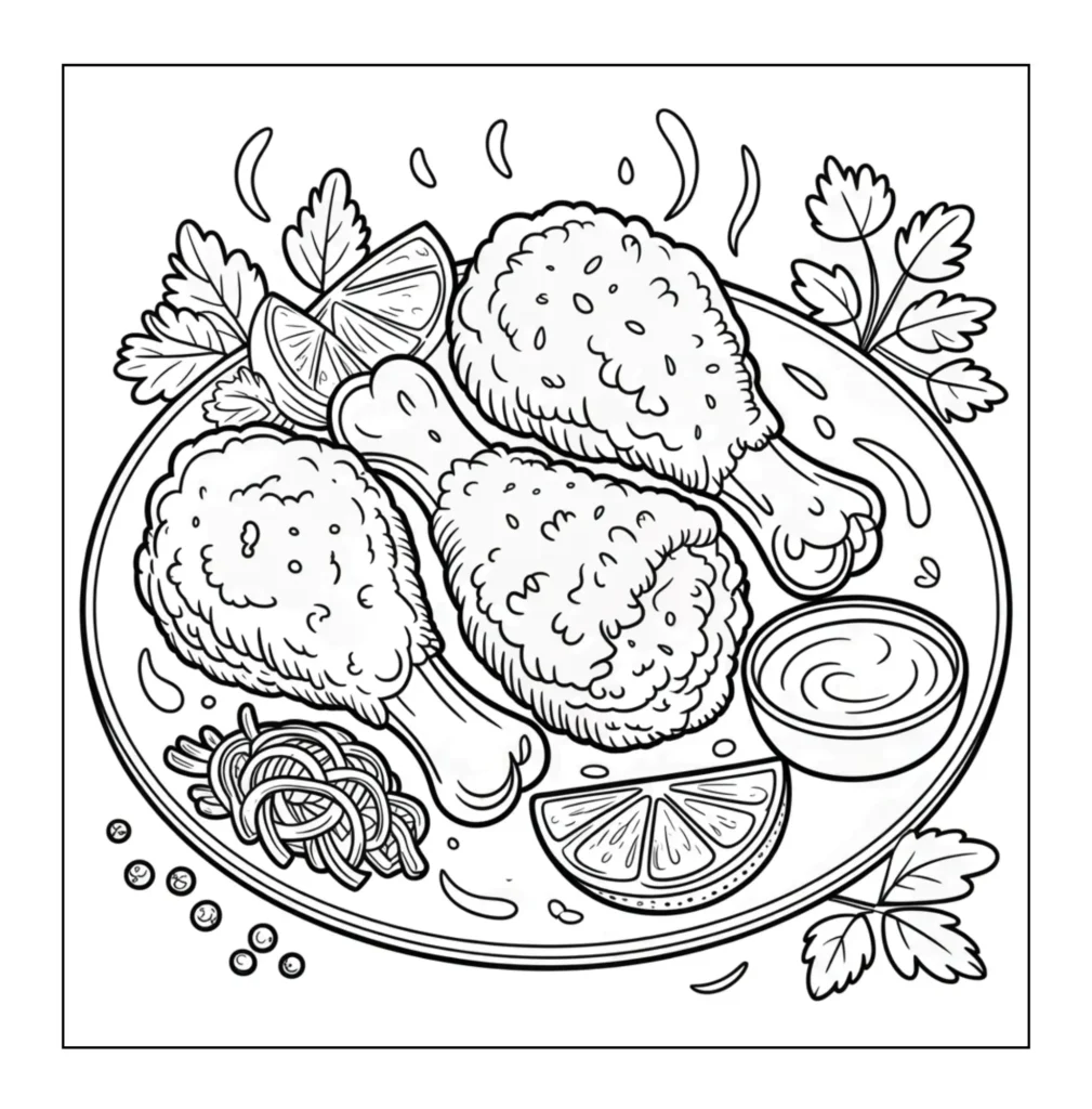 Printable fried chicken coloring page