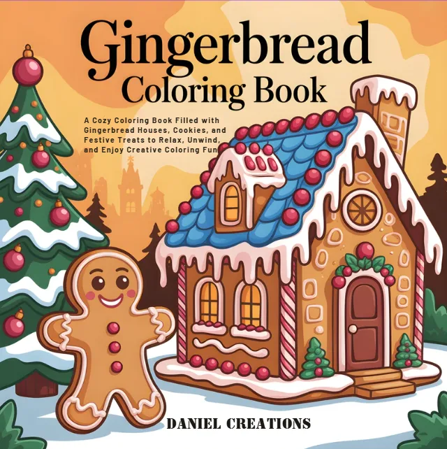 Gingerbread House Coloring Book cover - 40 printable pages