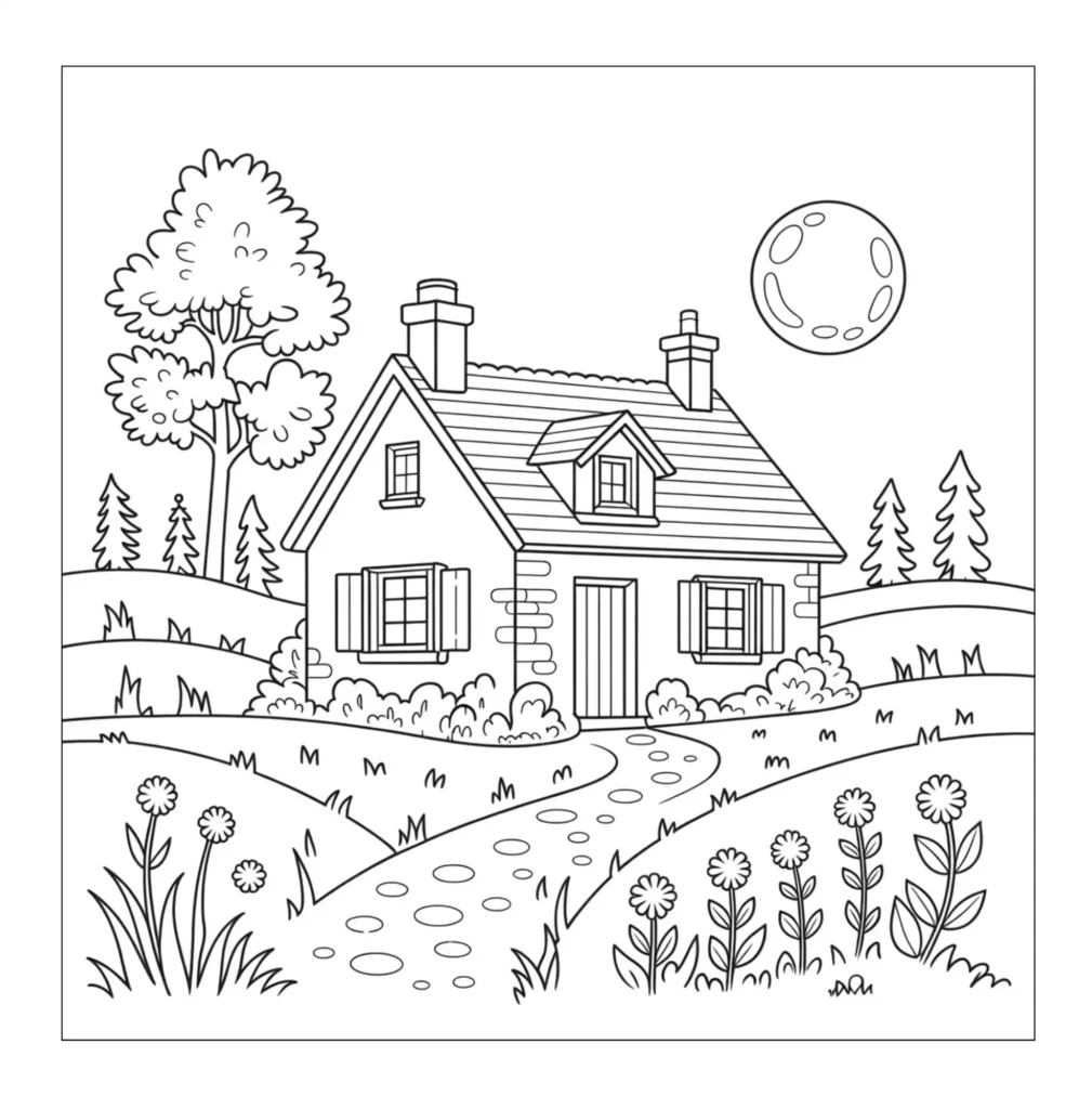House under a bright full moon
