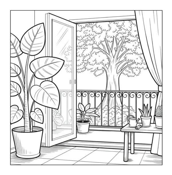 Balcony and Terrace Garden Coloring Book - 40 Pages