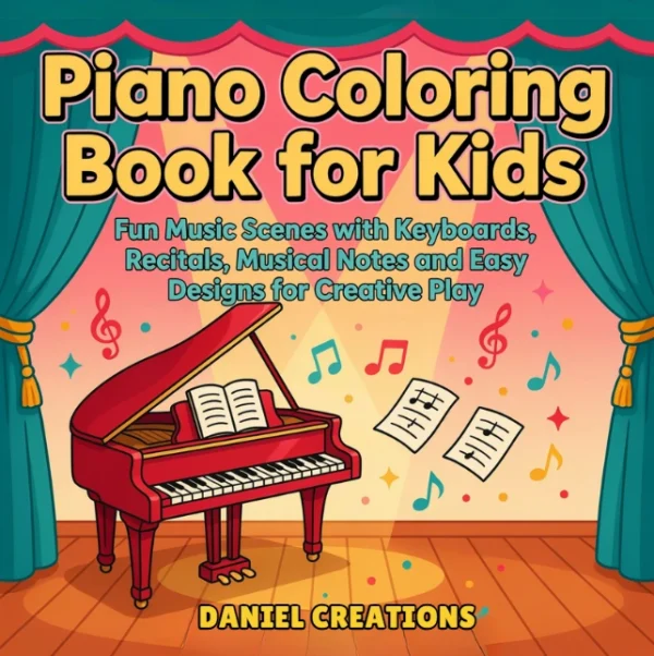 Piano Coloring Book cover - 40 printable pages