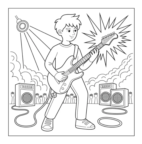 Printable rock star guitarist coloring page