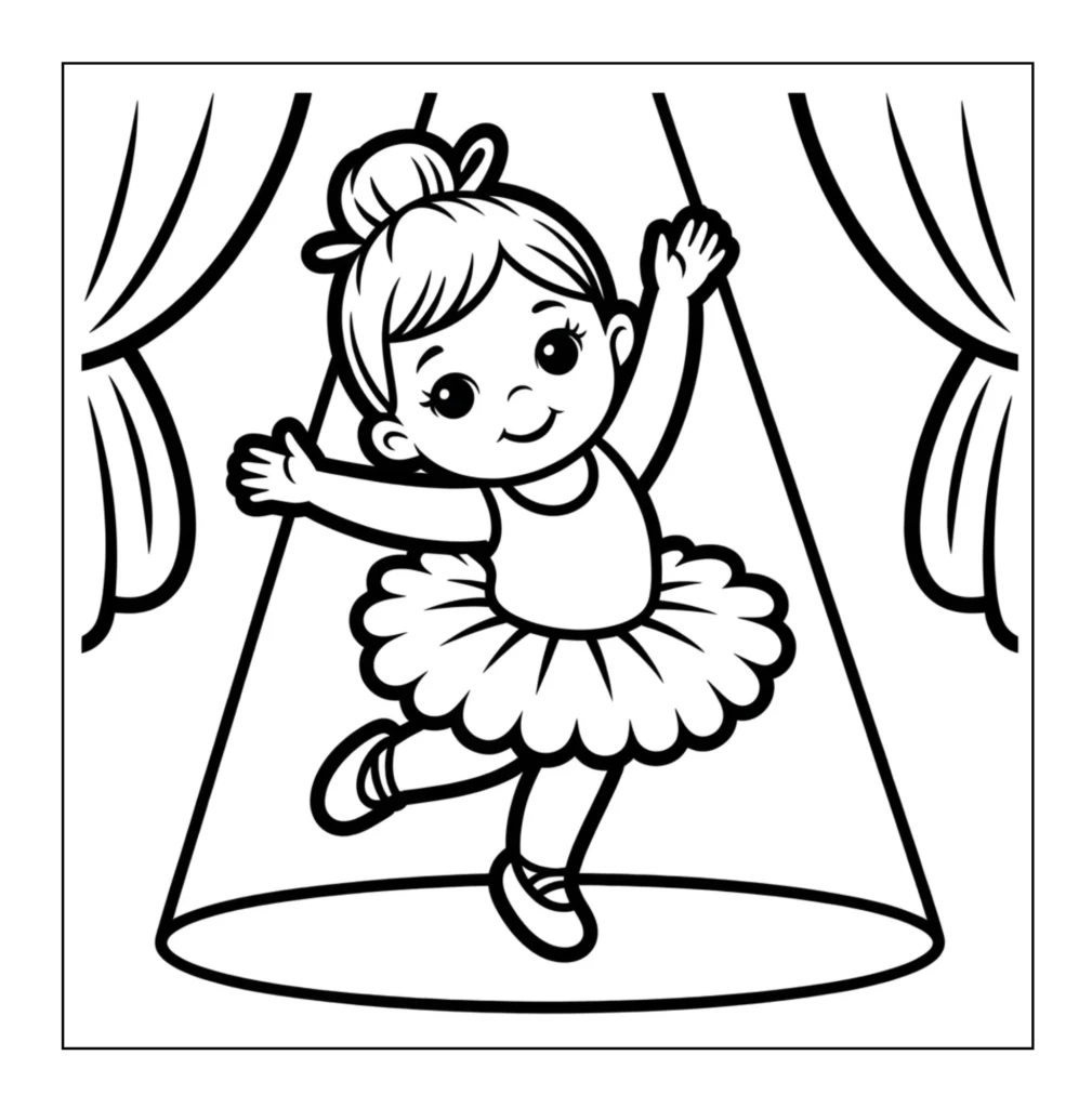 Smiling ballerina dancing in a spotlight