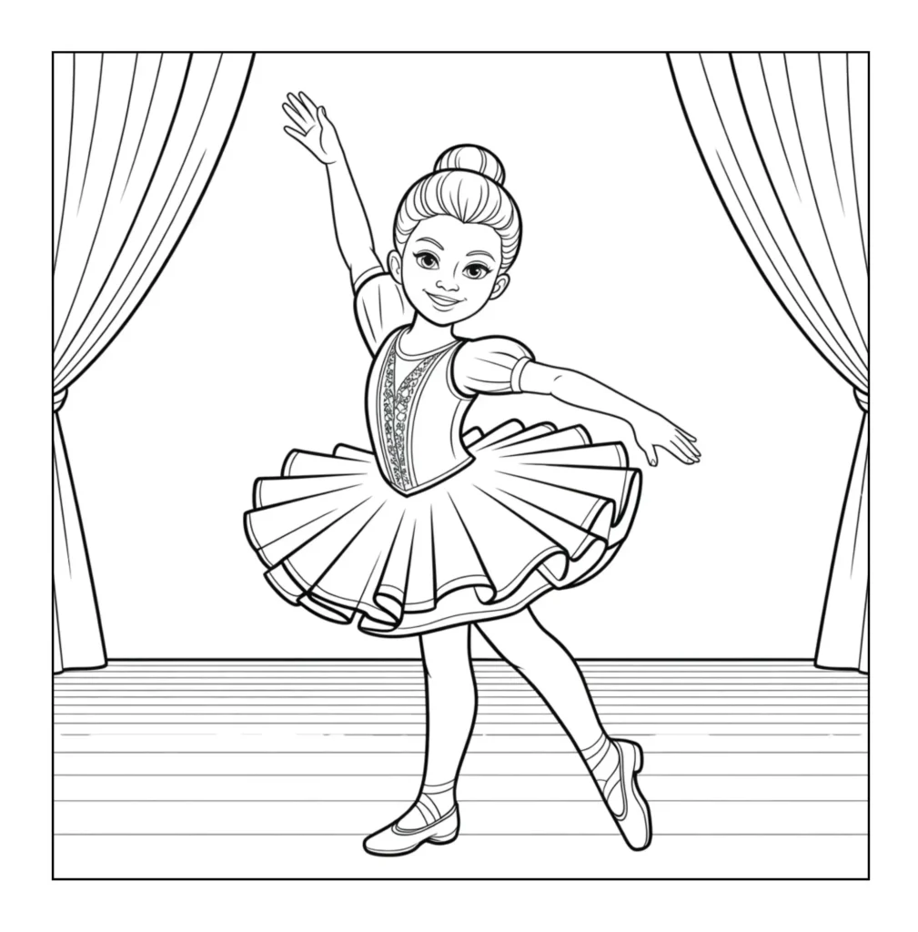 Elegant ballerina posing on theater stage