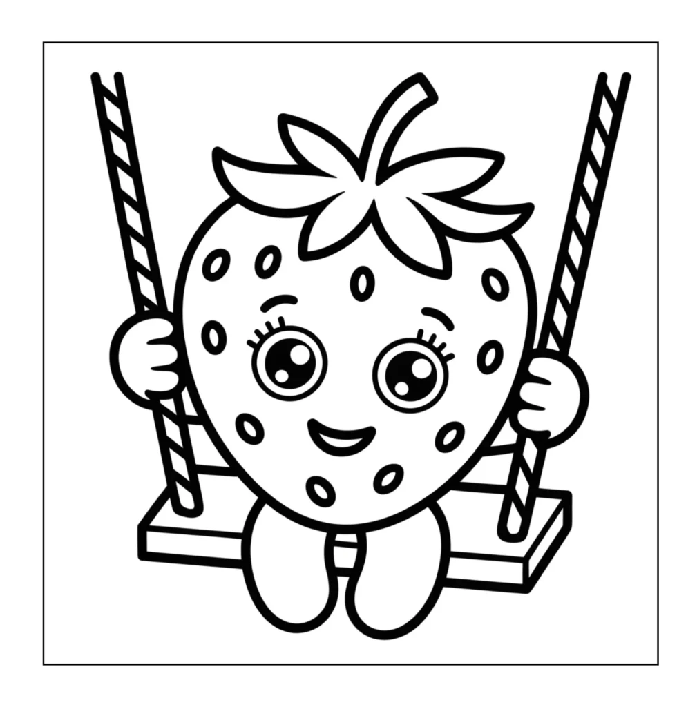 Kawaii strawberry swinging on a swing.