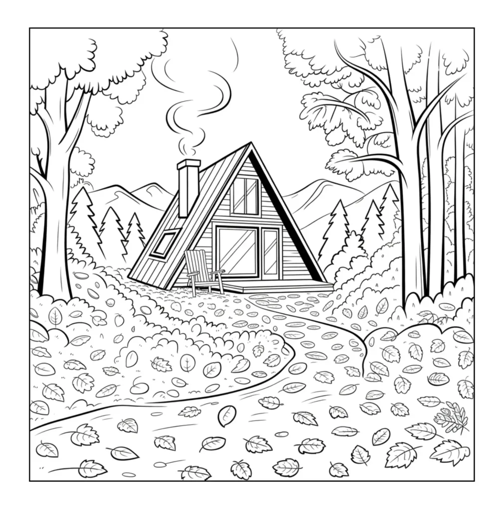 Cabin in woods with leafy path