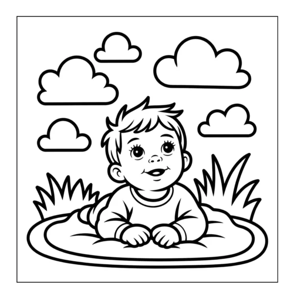 Baby On Blanket Baby lying on a round blanket.