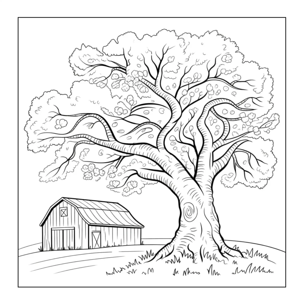 Large tree next to a barn.