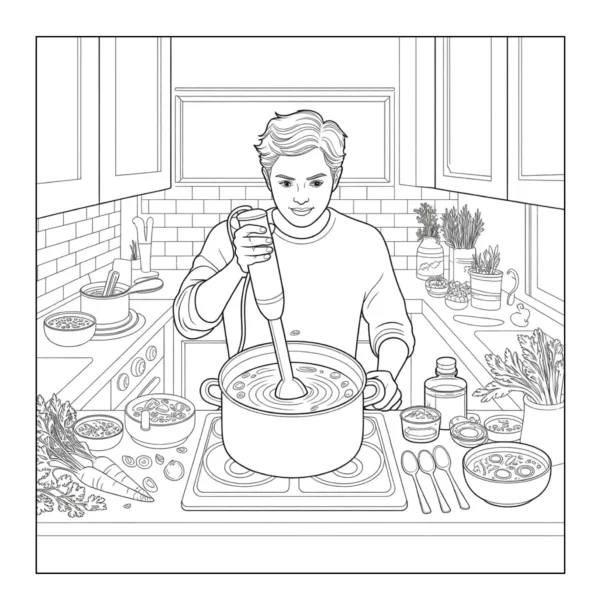 Blending Homemade Soup Man blending soup in the kitchen