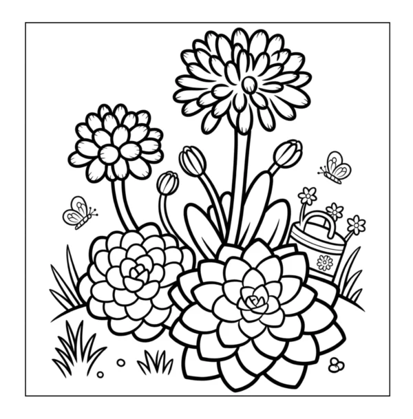 Blooming Succulent Garden Succulent with tall flowers and butterflies