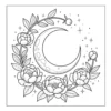 Crescent moon surrounded by peony flowers