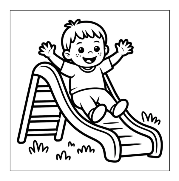 Boy On Slide Happy boy sliding down a slide.