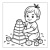 Building Block Tower Baby boy building tall block tower.