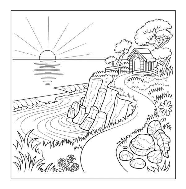 Coastal Sunset Path Path leading to house near ocean.