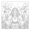 Cosmic Magic Power Woman holding hands toward ringed planets