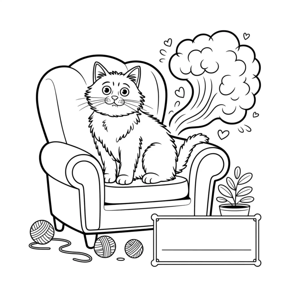 Fluffy cat farting on an armchair.
