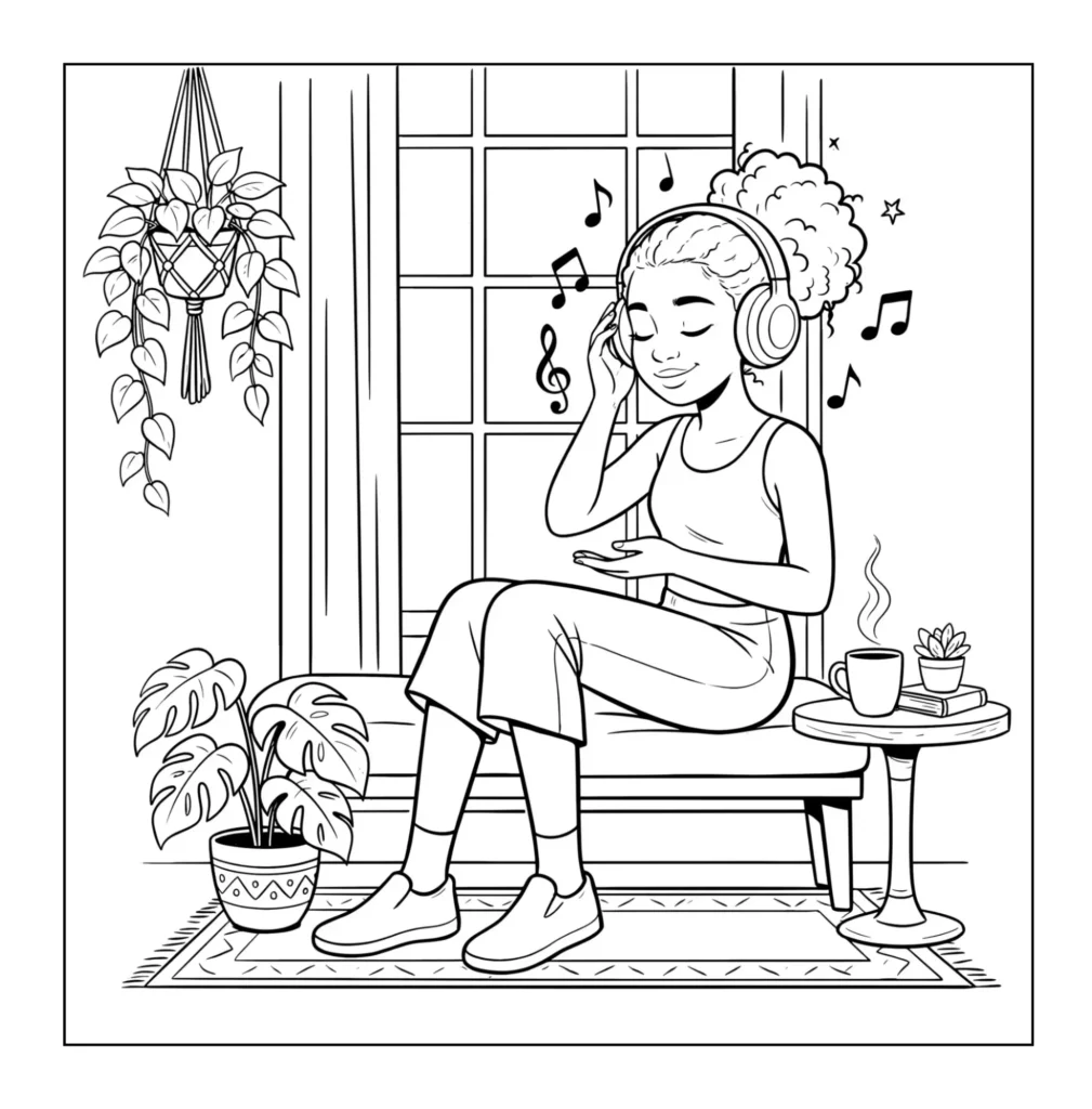 Woman listening to music indoors.