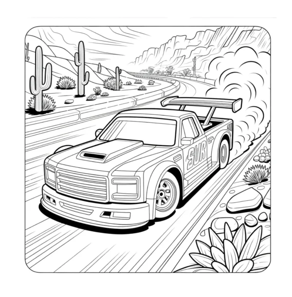 Desert Truck Drifting Insane Trucks Coloring Book - 40 Pages