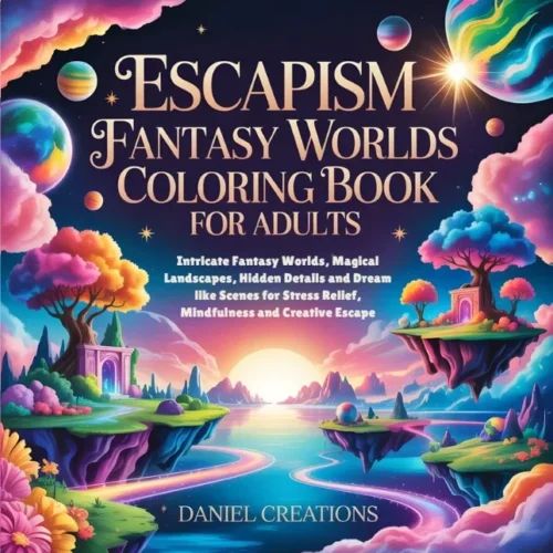 Escapism Fantasy Worlds Coloring Book Fantasy World Coloring Book cover — 40 printable pages