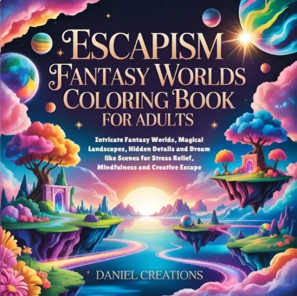 Fantasy World Coloring Book cover — 40 printable pages