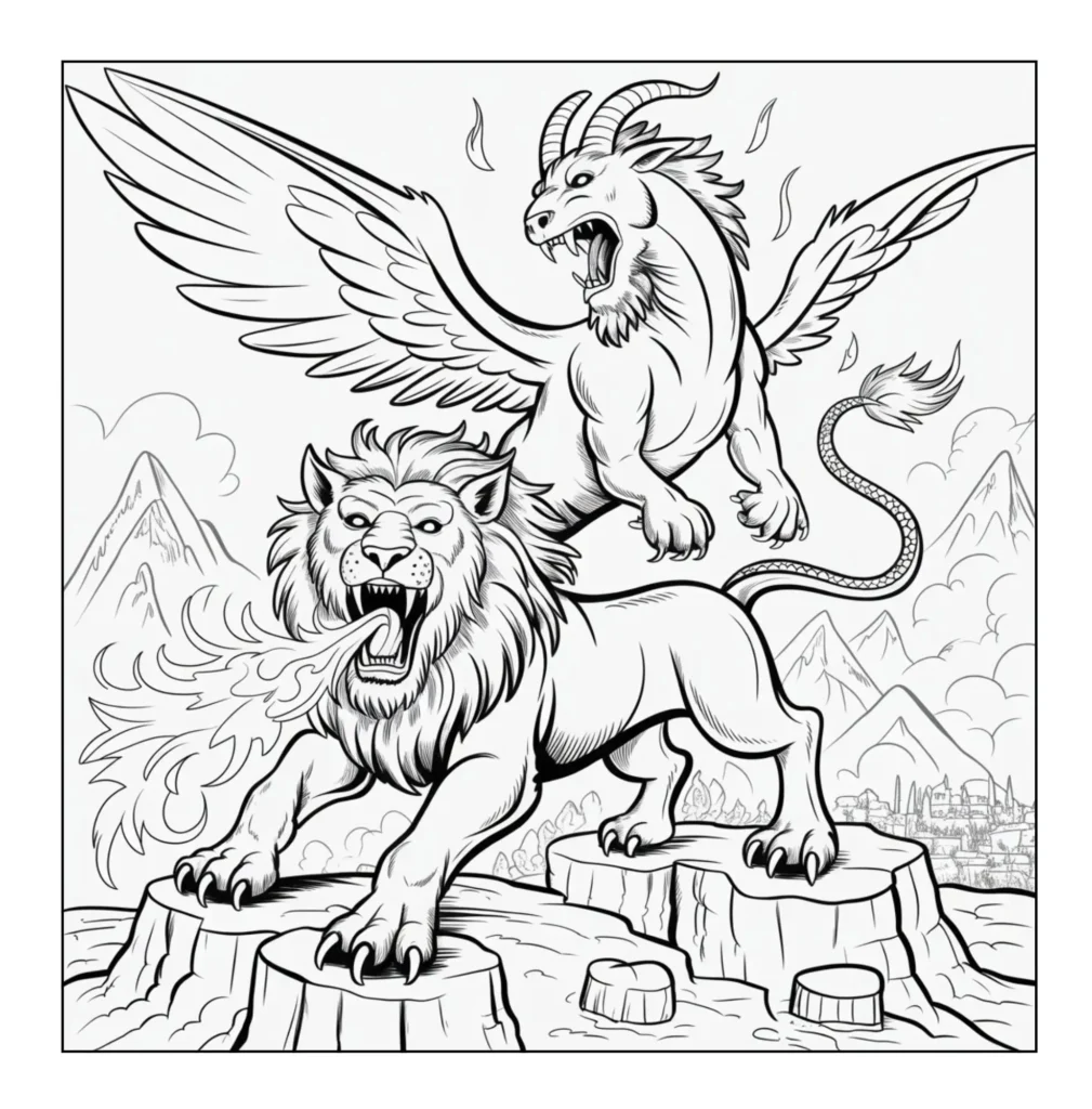 Two fierce lions on a mountain.