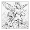Fierce Winged Lions Two fierce lions on a mountain.
