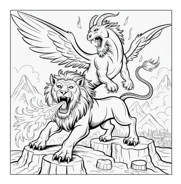 Fierce Winged Lions Two fierce lions on a mountain.
