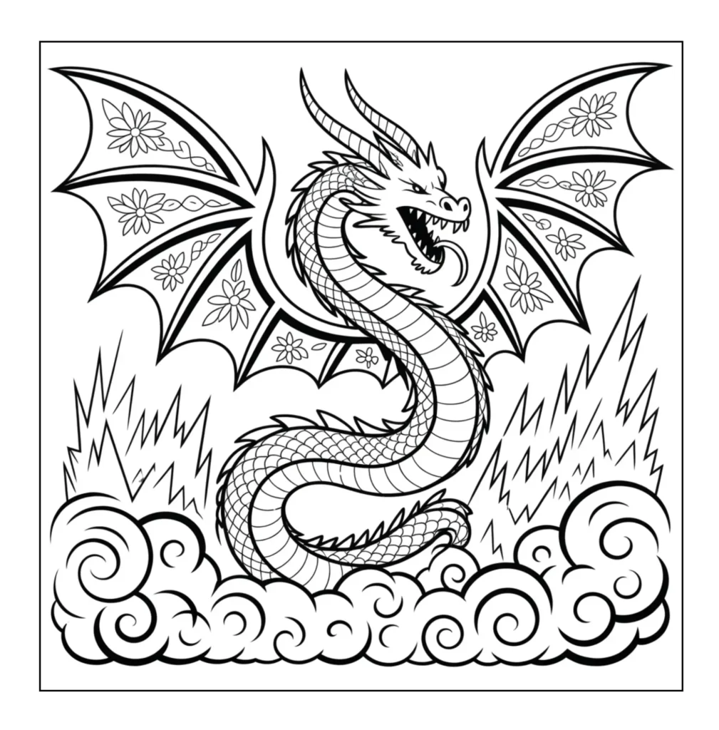 Large dragon flying above the clouds.