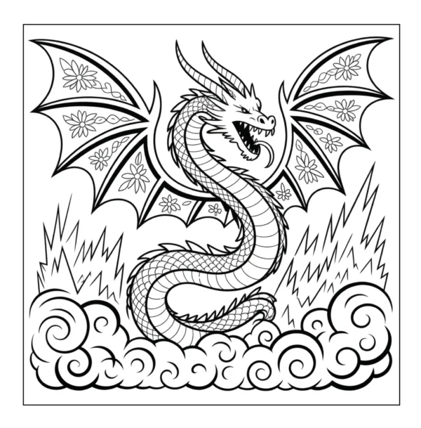 Floral Dragon Cloud Large dragon flying above the clouds.