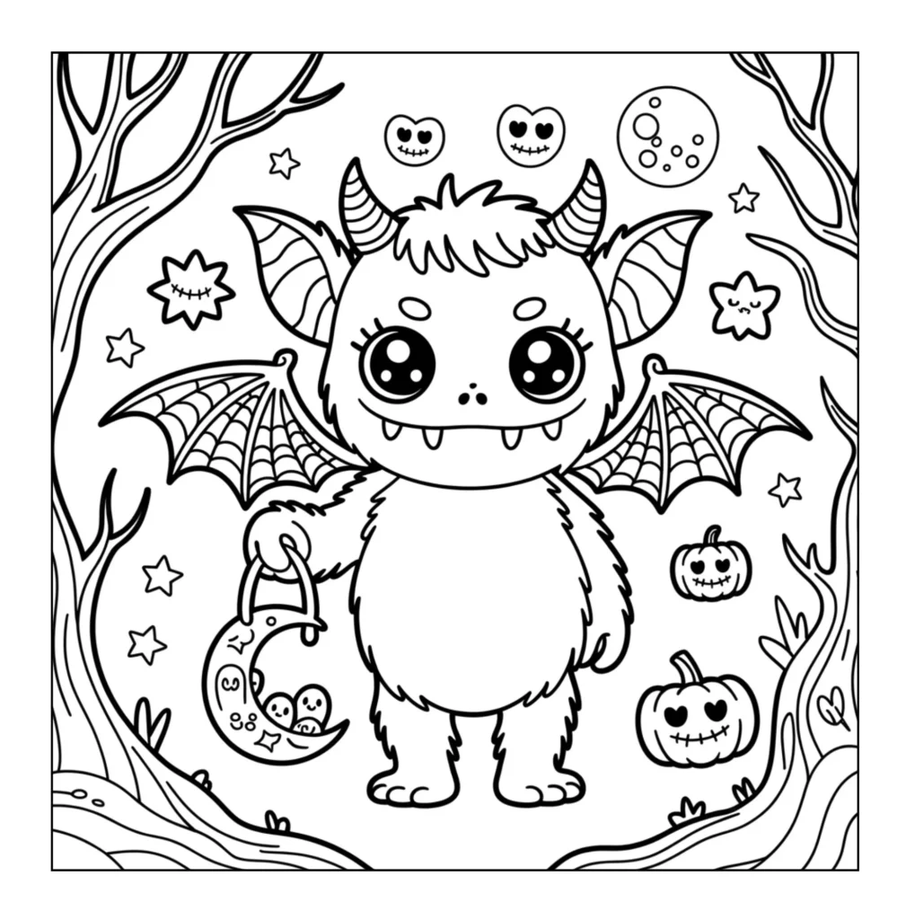 Cute monster walking in the forest.