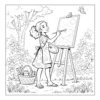 Young artist painting in garden.
