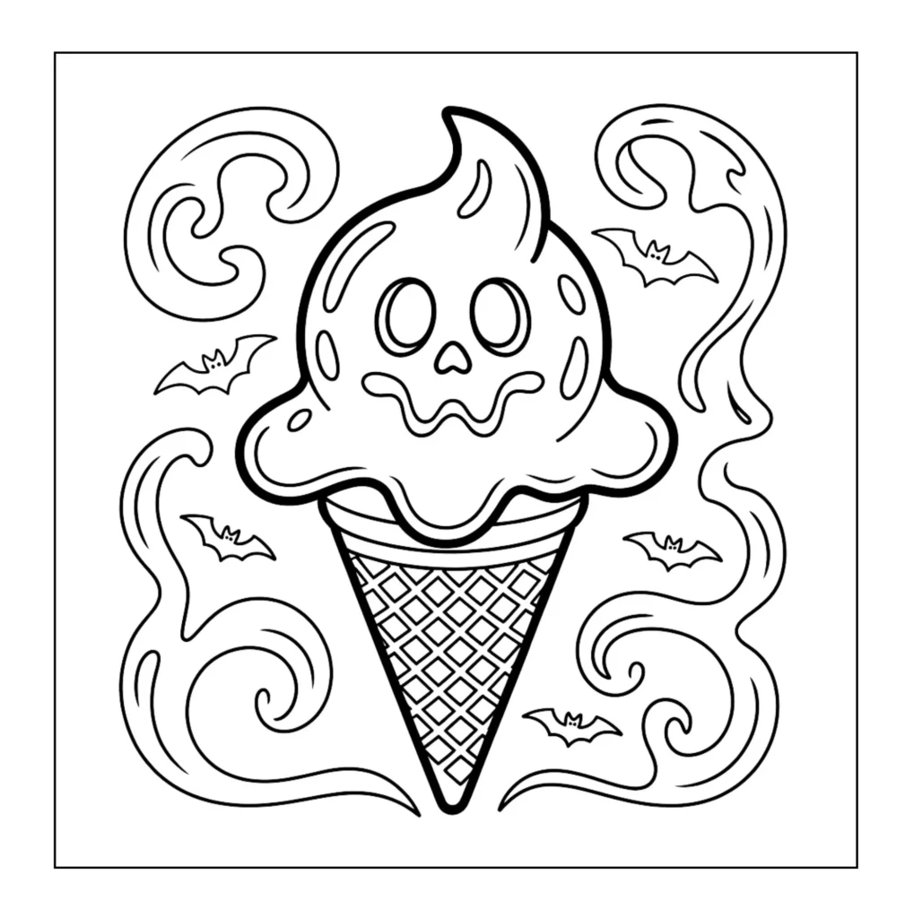  Ghost face ice cream in cone.
