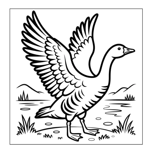 Goose flapping wings by the lake