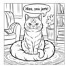 Grumpy cat sitting on round cushion