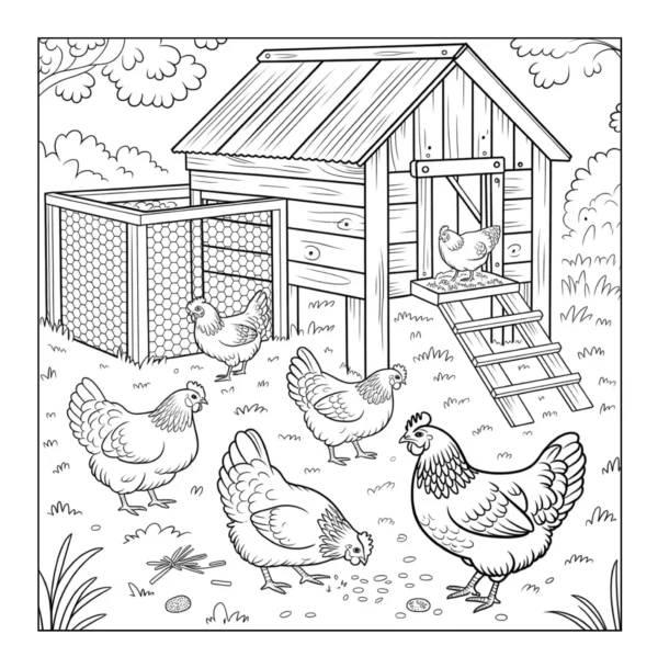 Hens And Coop Colorado Springs Coloring Book - 40 Pages