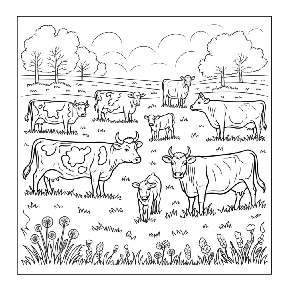 Herd of cows in a pasture.