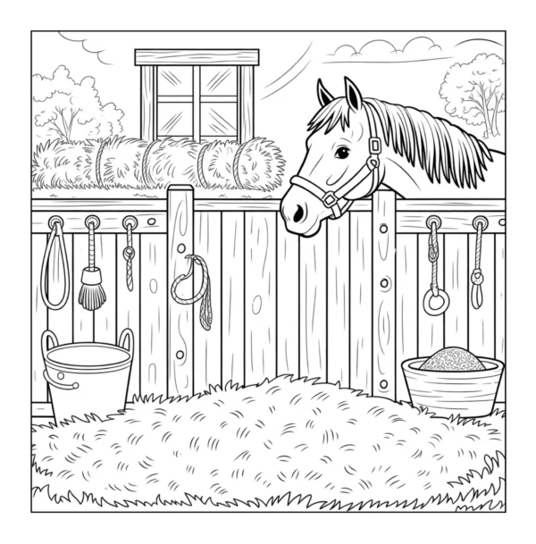 Horse In Stable Colorado Springs Coloring Book - 40 Pages