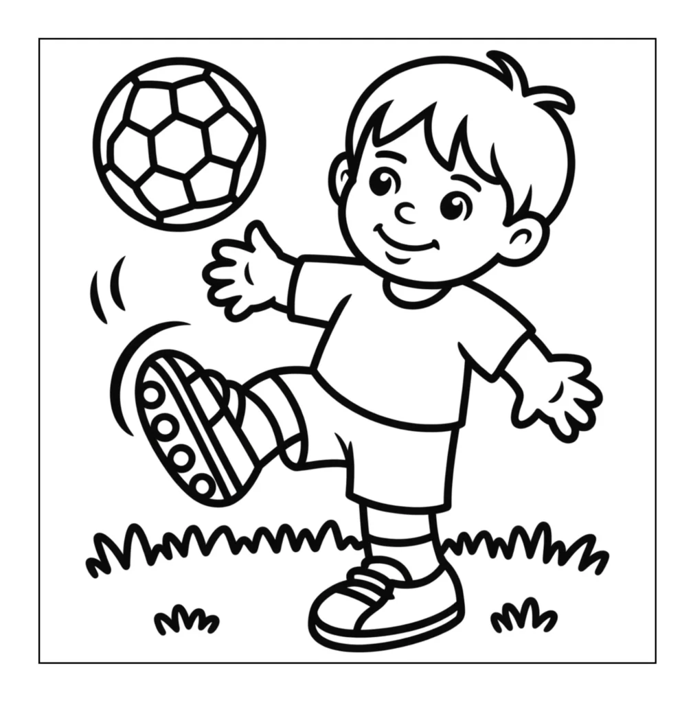 Boy kicking a soccer ball high.