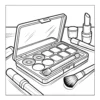 Makeup palette with brushes and lipstick.
