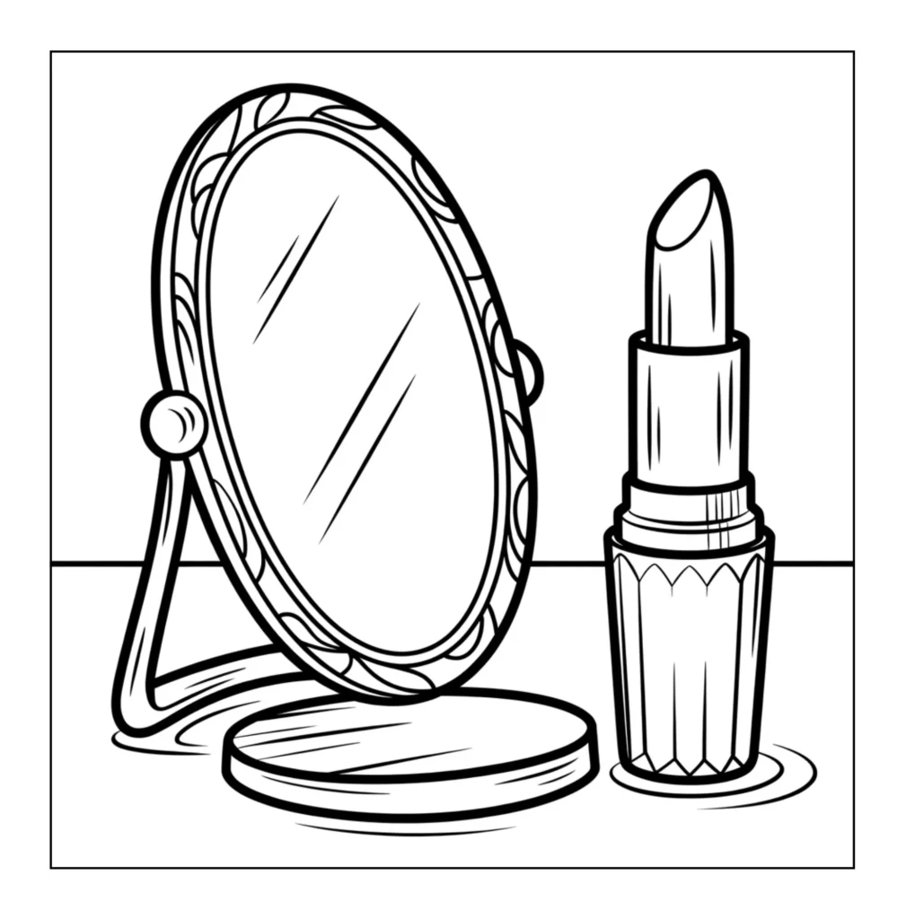 Vanity mirror next to lipstick tube.